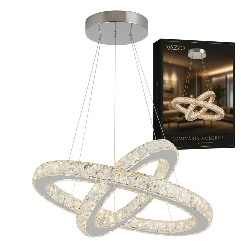Lustre Pendente Cristal Moderno 3 em 1 Sala Quarto Elegante Bivolt Vazzo