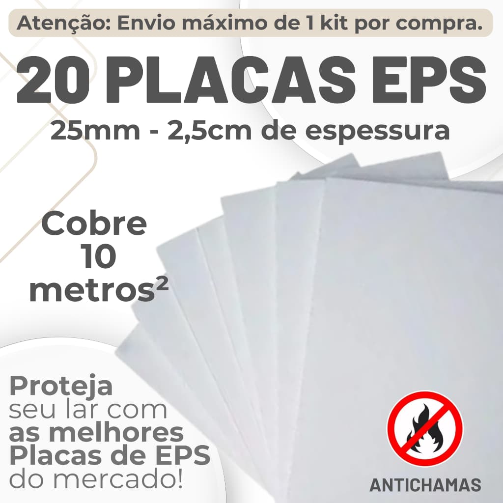 Kit 20 Placas de Forro EPS Térmico Antichamas Espessura 25mm ( 2,5cm ) Tamanho 100x50x2,5cm