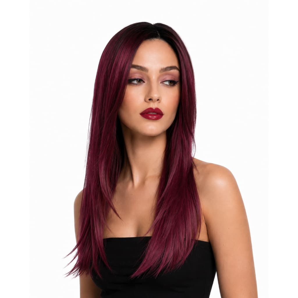 Peruca Fibra Premium Ombre Vinho 65cm 300g