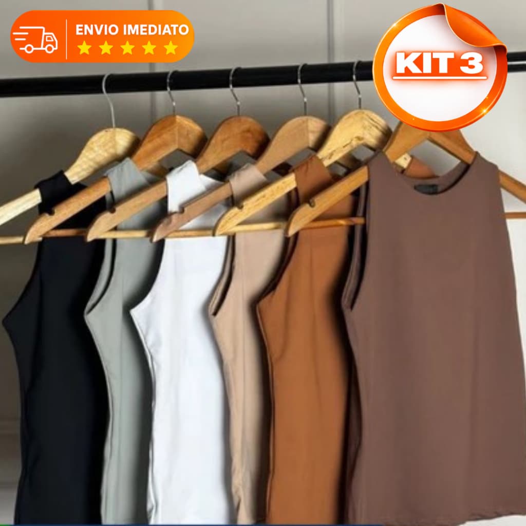 KIT 3 Regata Blusinha Feminina Suplex Duplo Básica Elegante Blogueira Tendencia Premium
