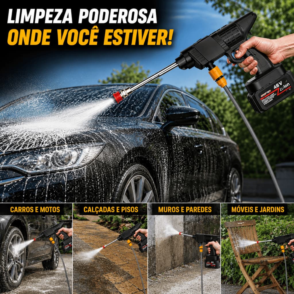 Lavadora de Alta Pressão Portátil com 2 Baterias - Flash Shop