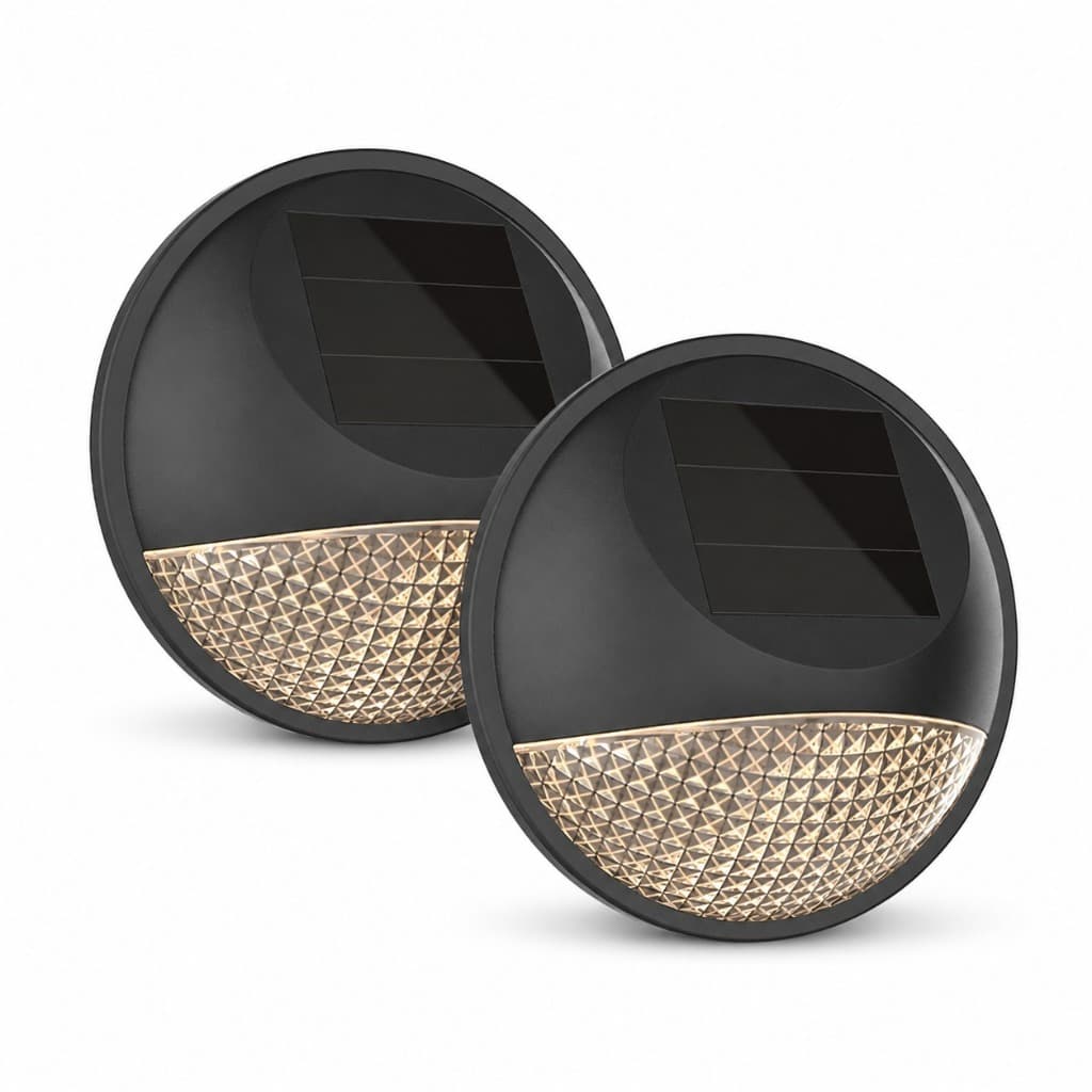 Kit 2 Arandelas Solares Sobrepor Externa IP65 Lente Prismática 3000K Sensor Automático Fachada Muro