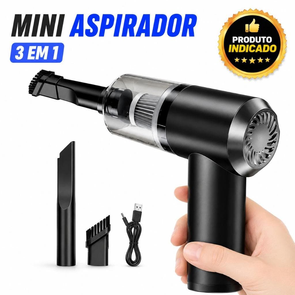 Mini Aspirador Portátil Sem Fio Recarregável USB 3 Em 1 Potente Para Carro Casa Teclado