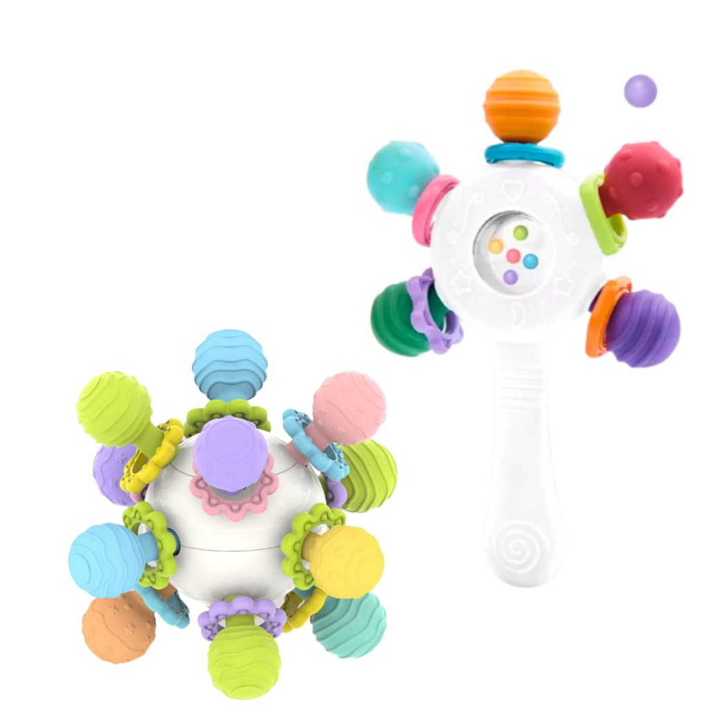 Kit Mordedor para Bebê brinquedo Sensorial Silicone com Chocalho Peças Coloridas