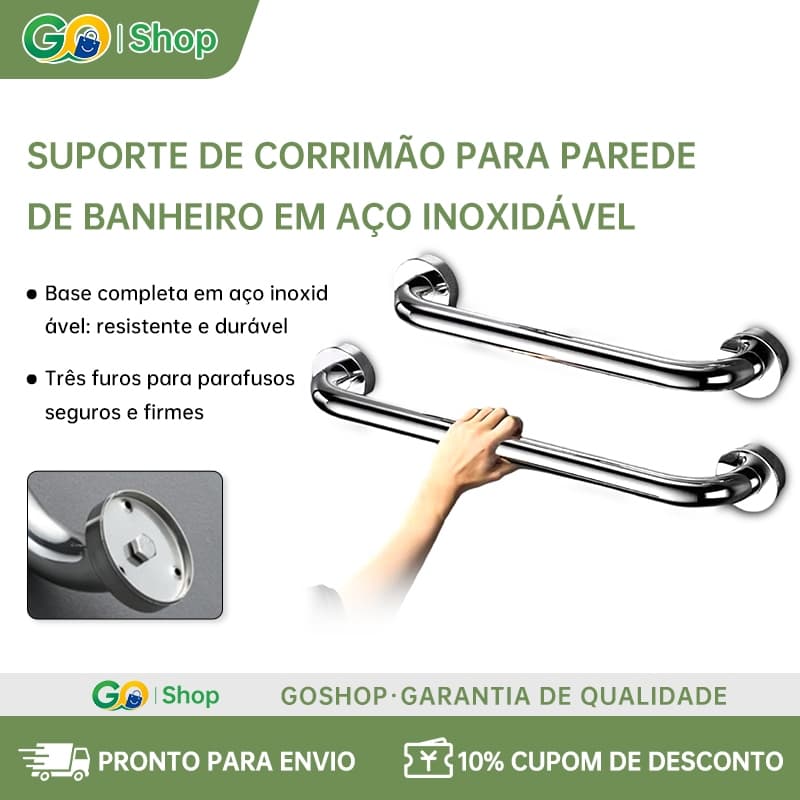 Alça de Apoio Inox Barra 30/40/50/60cm Acessibilidade Segurança Idoso Banheiro Box Parede Corrimao Suporte Anti Queda