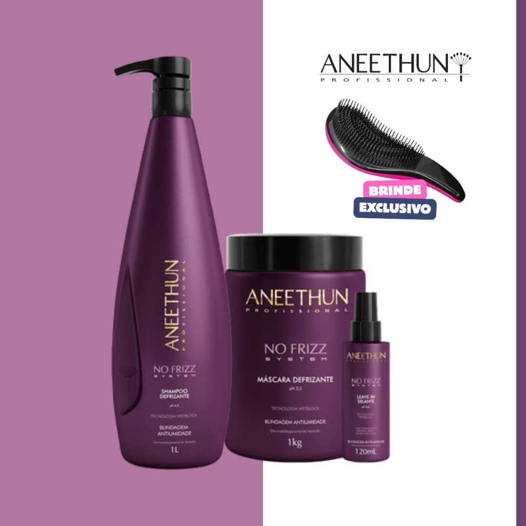 Kit Disciplinante No Frizz Aneethun: Shampoo 1L, Máscara 1Kg E Finalizador Original