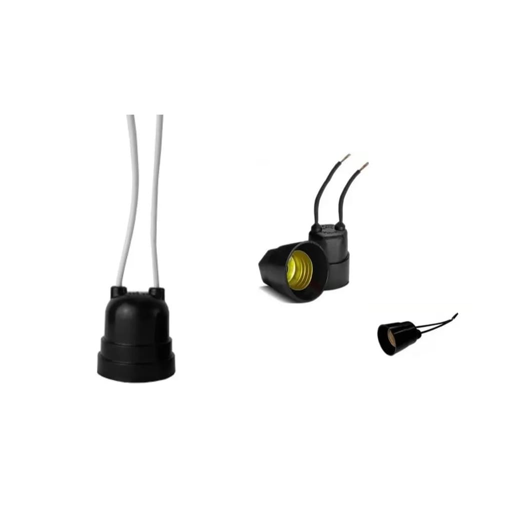 Kit com 5 Soquete de Plástico Bocal E-27 com Rabicho ~ Bocal para lâmpada ~ Soquete simples