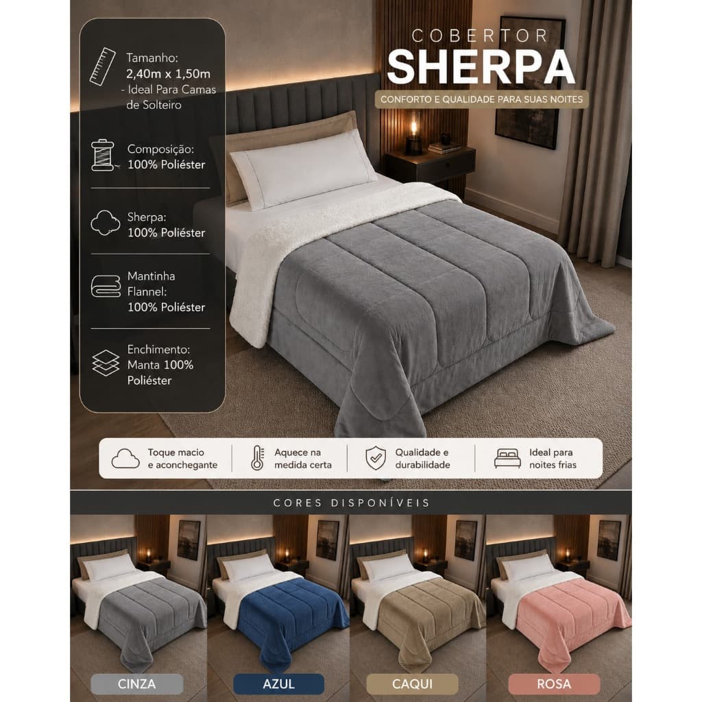 Coberdrom Sherpa De Luxo Solteiro Dupla Face Grosso Quentinho Premium 2,40x1,50m Varias Cores