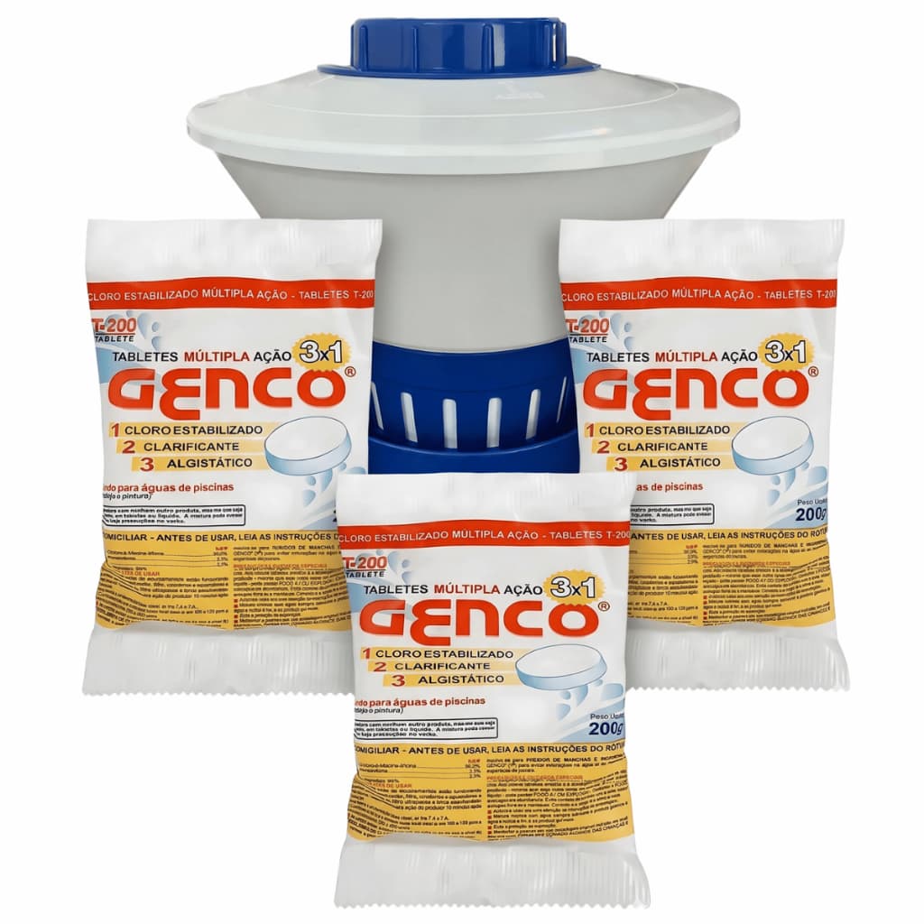Clorador flutuante margarida Brustec + 3 pastilhas cloro genco 3 em 1 limpeza fácil econômica piscinas, poços artesianos