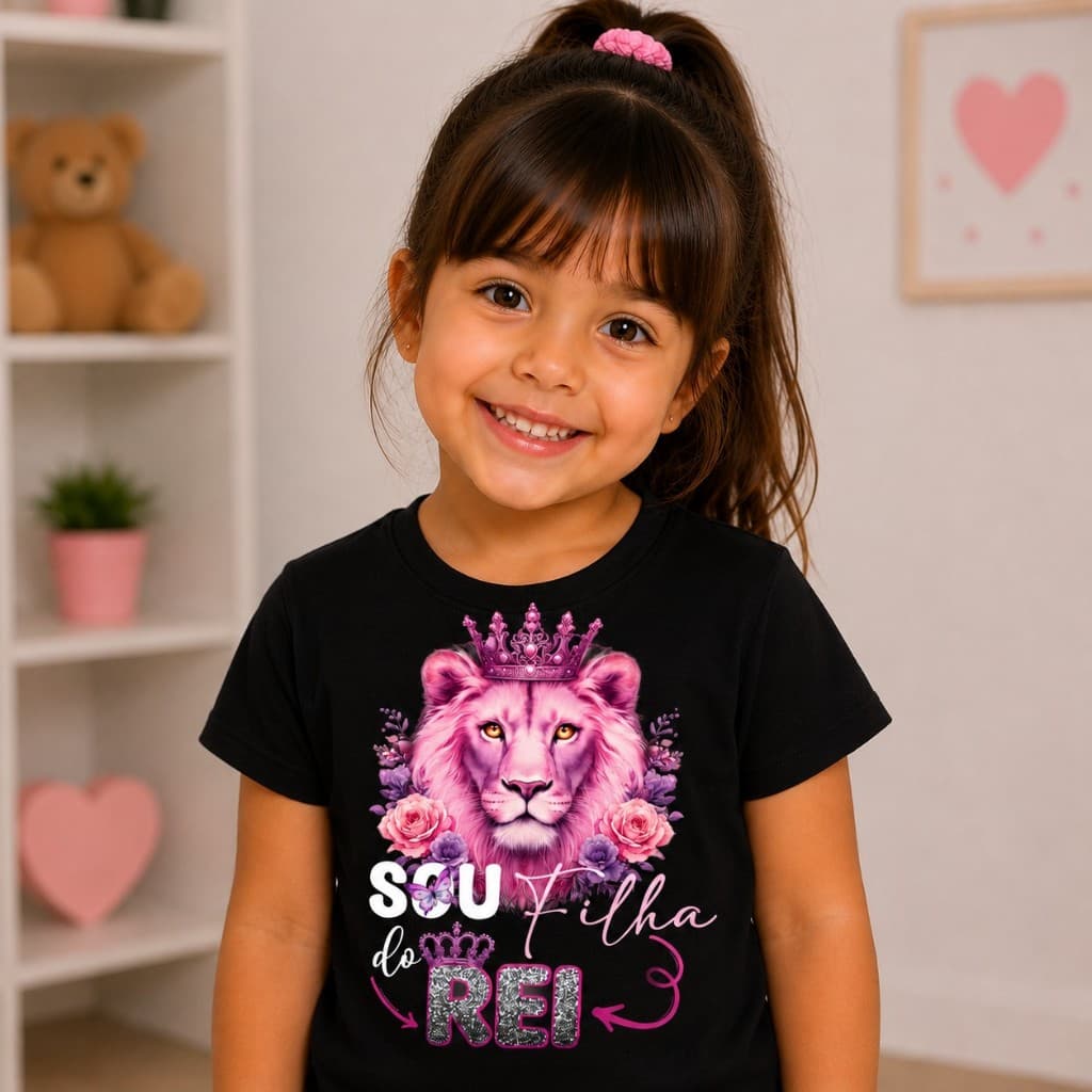 Camiseta Infantil Sou Filha do Rei Leãozinho Super Estilosa