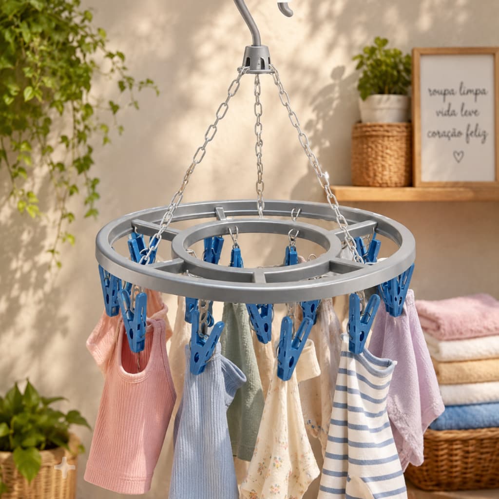 Mini Varal de Roupas Íntimas Circular com 16 Prendedores..