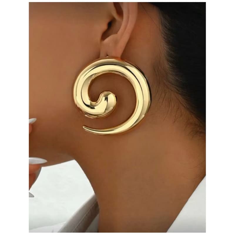 brinco  dourado espiral luxo feminino design moderno elegante