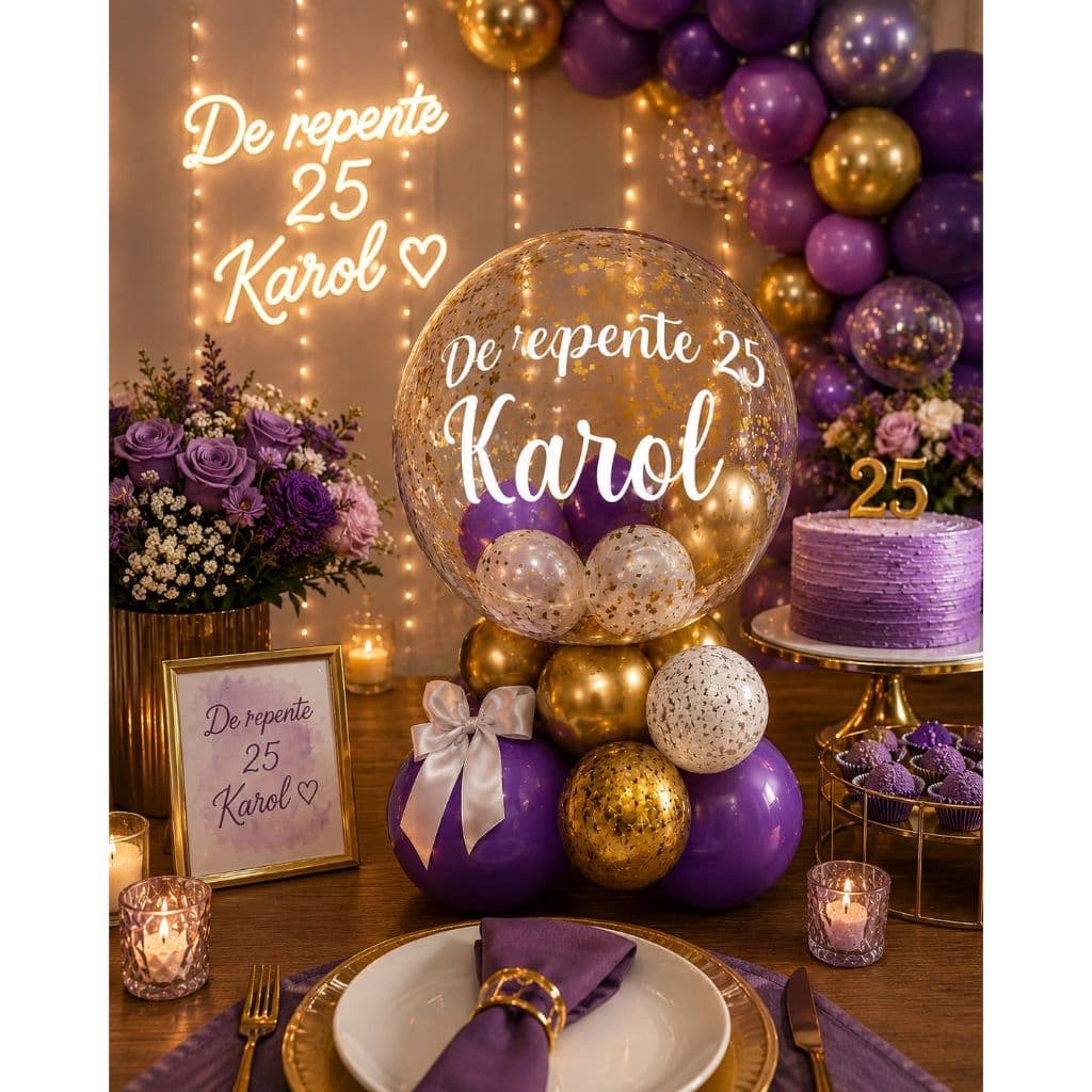 Balão transparente Personalizado com Nome  Balão para Festa e Decoração, bexiga laço, glitter, festa