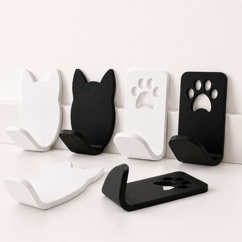 Suporte Para Coleira e Guias Preto Branco Acrílico Premium de Parede Cachorro Gato