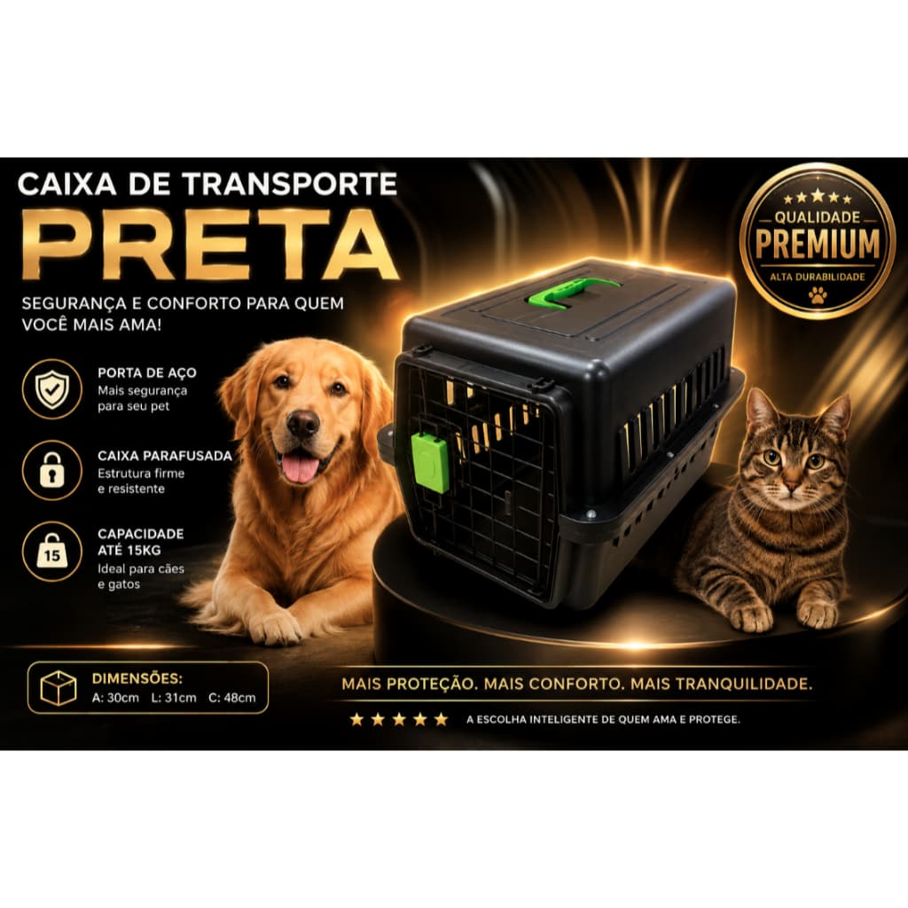 CAIXA DE TRANSPORTE PET PRETA – SEGURANÇA E CONFORTO PARA SEU PET!