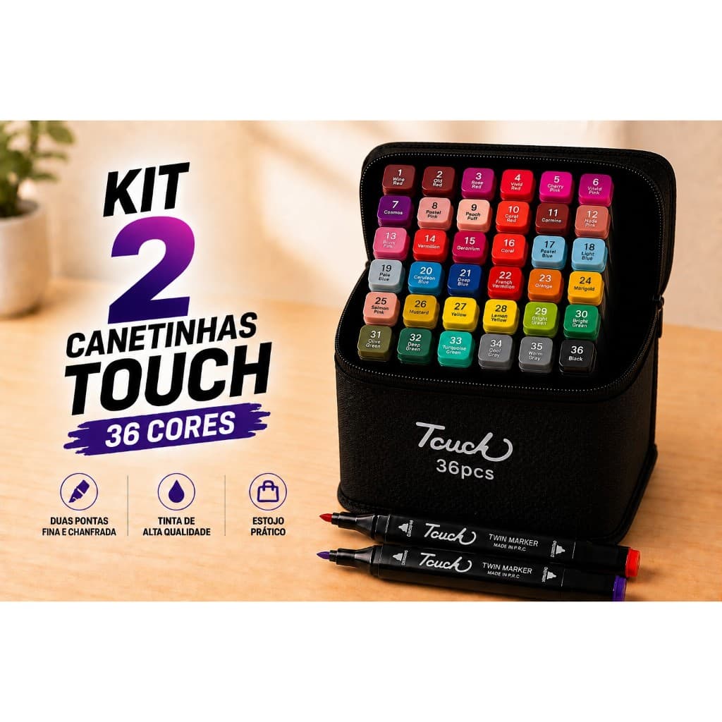 Kit 2 Canetinhas Touch 36 cores Marcadores Ponta Dupla para desenho Arte