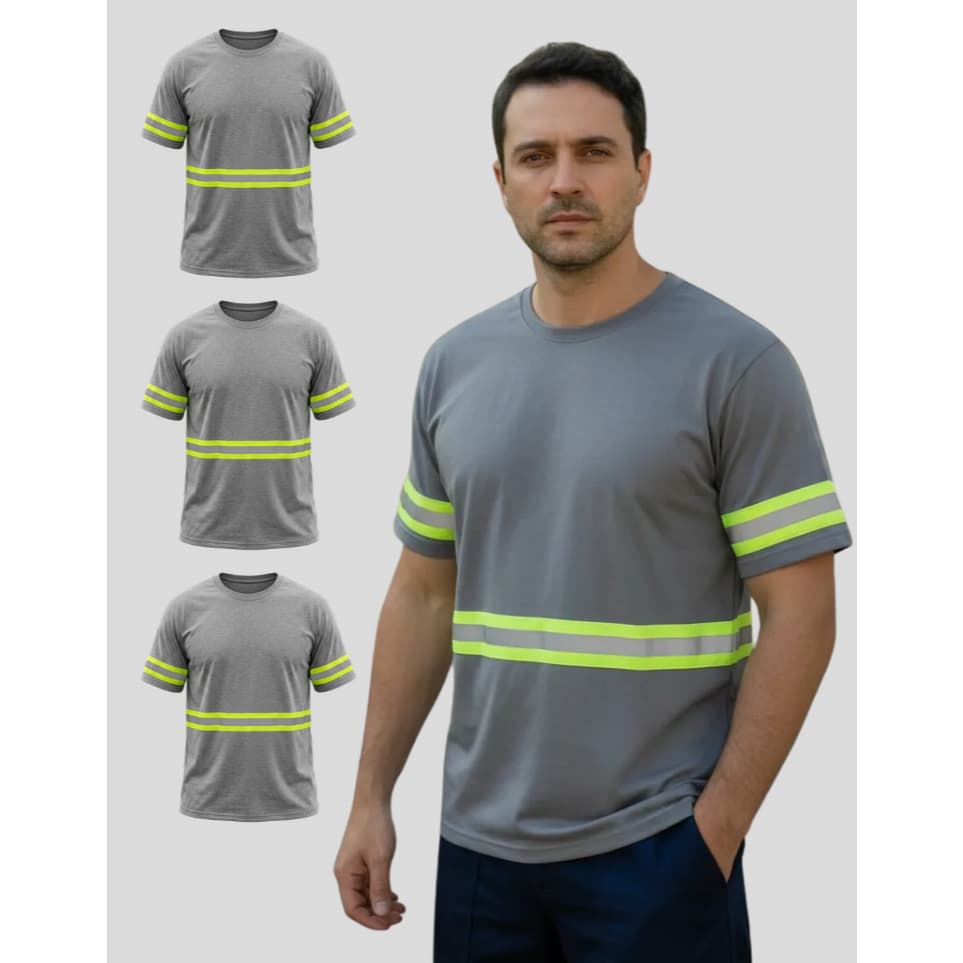 Kit 3 Camisetas Manga Curta Com Faixa Refletiva Malha Fria Trabalho Uniforme Rodovia Obra