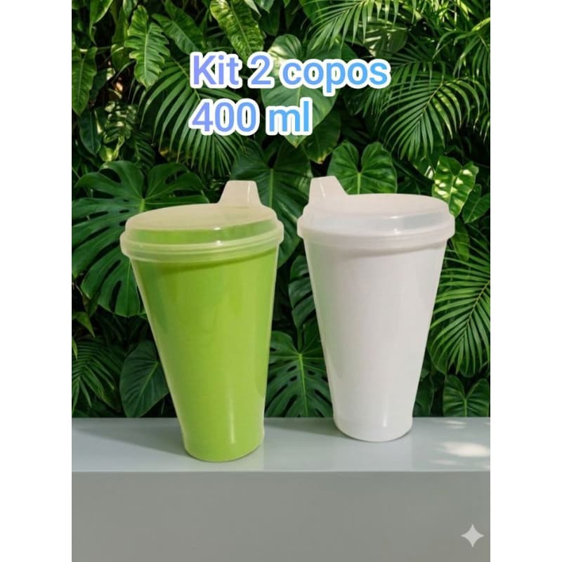 kIT 2 Copos Escolar Plástico Infantil 400ml Com Tampa Bico, Copo pra Suco, Água e Refrigerante