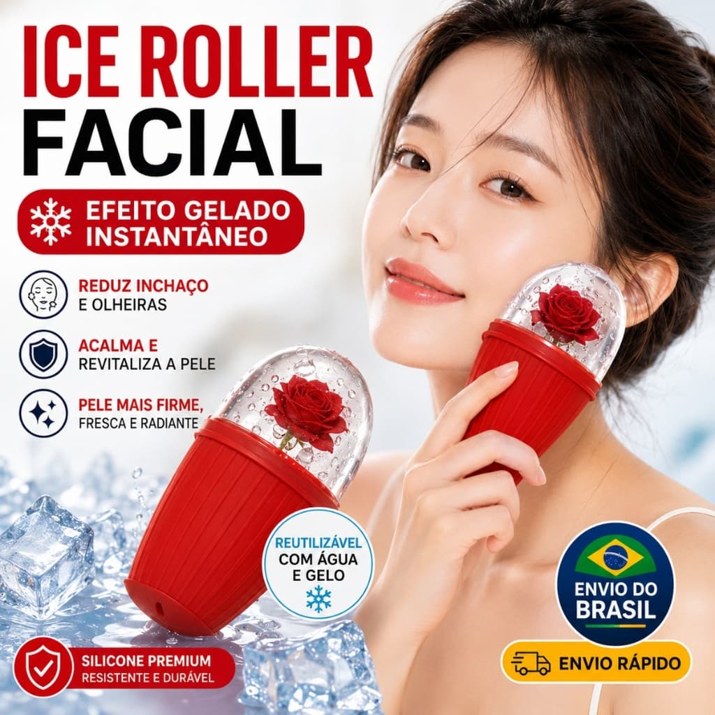 Massageador Facial Ice Roller Reutilizável em Silicone Reutilizável Anti Inchaço Gelado Para Pele