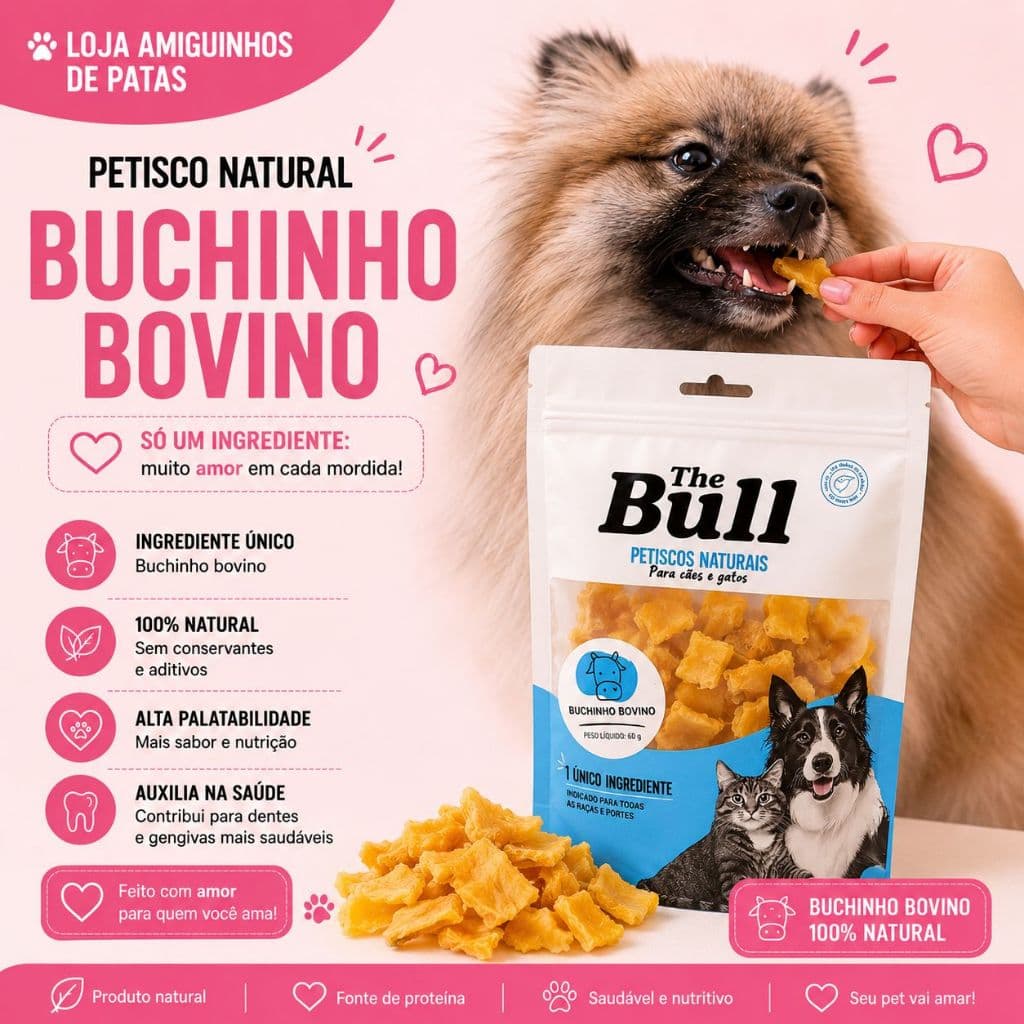 Petisco Buchinho Bovino desidratado Natural saudável para Cachorro 60G- The Bull Petiscos
