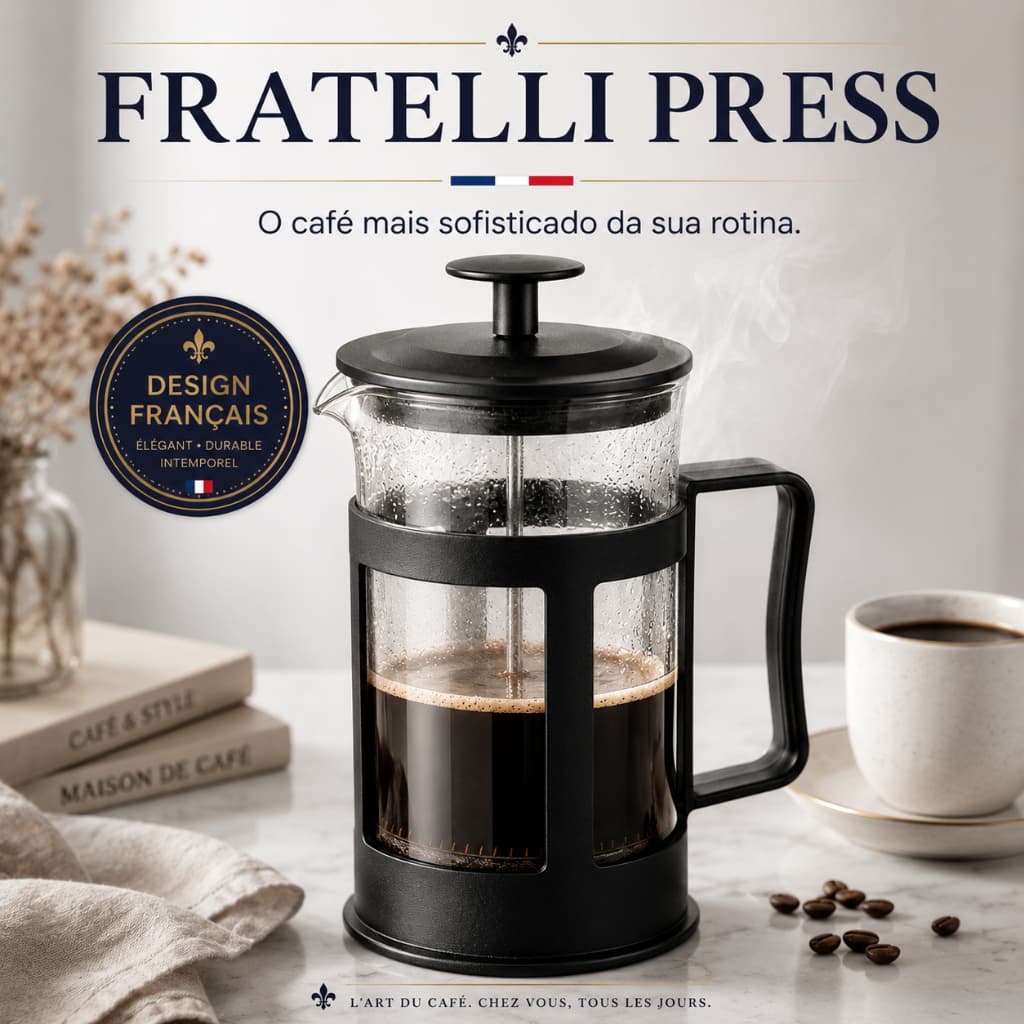 Cafeteira Francesa Fratelli 600ml Prensa Francesa Vidro Borossilicato Café Gourmet Premium