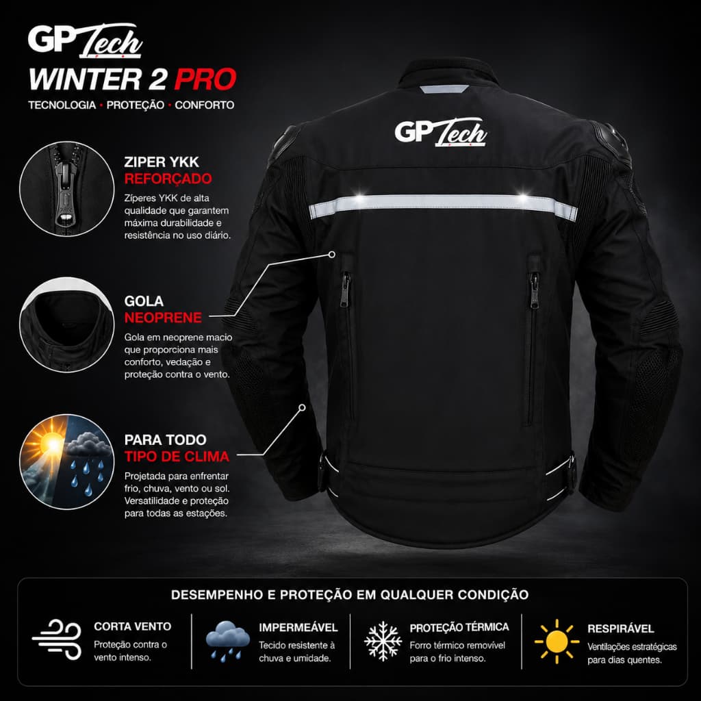 JAQUETA MOTO GP TECH WINTER 2 PRO PRETA MOTOCICLISTA ESPORTIVA EQUIPAMENTO PROTEÇÃO PISTA