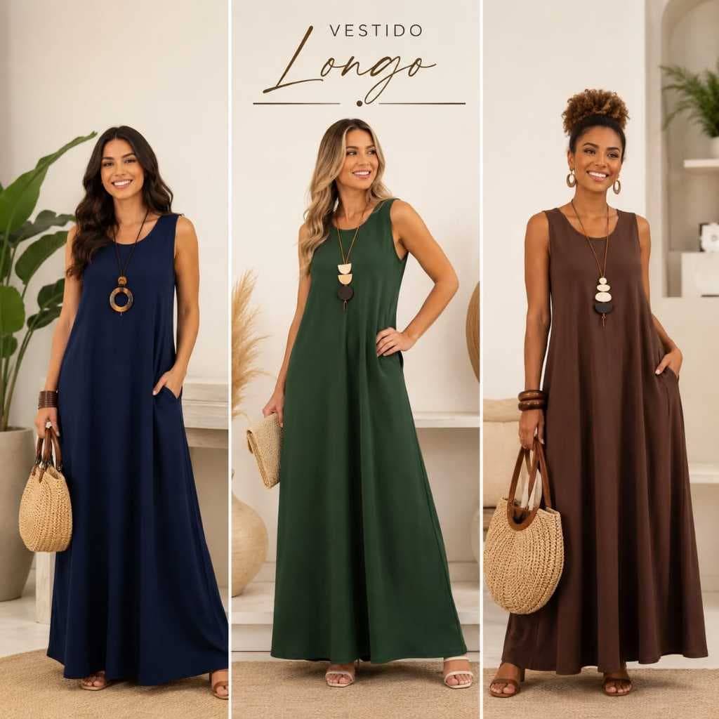 Vestido Feminino Longuete Leve e Confortável Perfeito para o Dia a Dia Inverno e verão 506