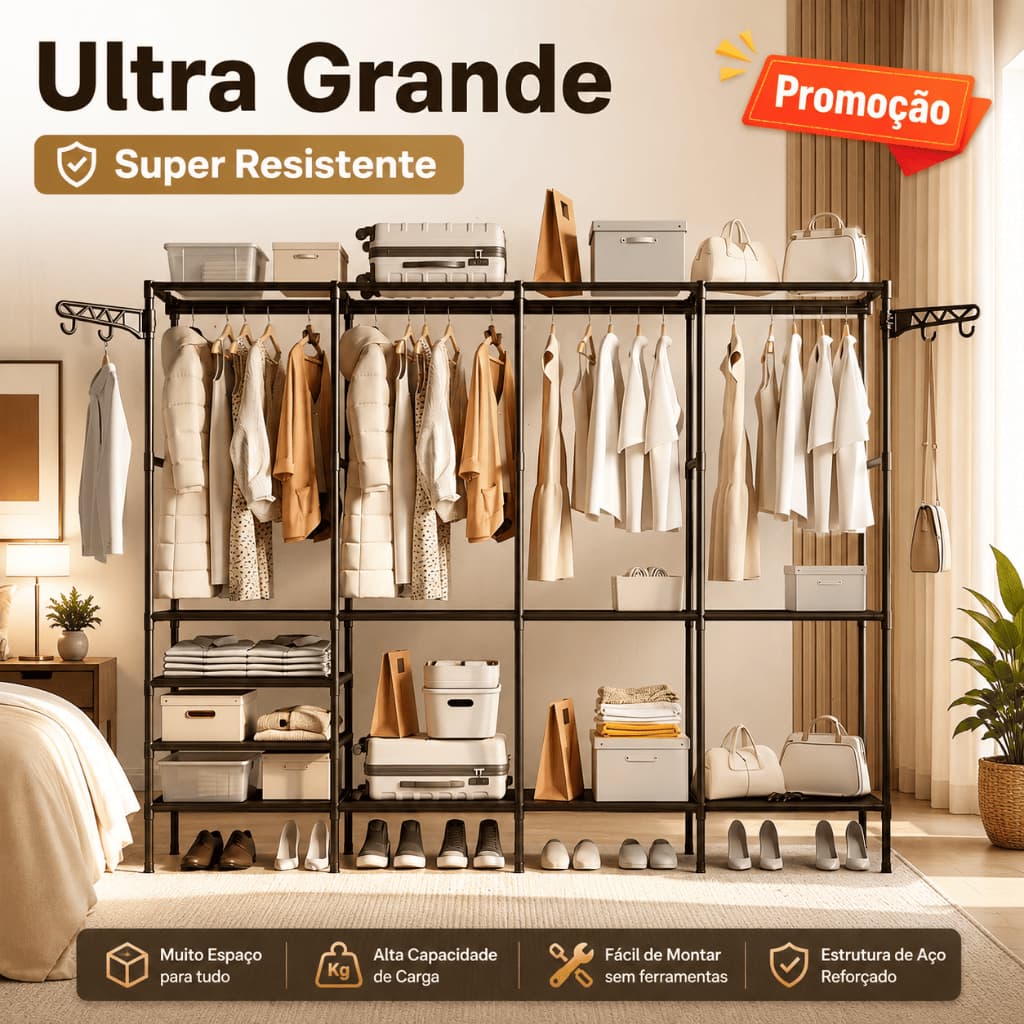 Roupeiro Guarda Roupa Portatil Cabideiro Arara Para Roupa Sapateira Organizador Multiuso Armário