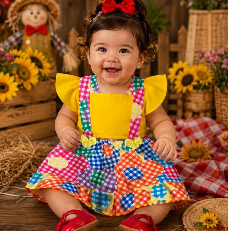 Vestido Festa Junina Bebê Caipira Luxo Infantil