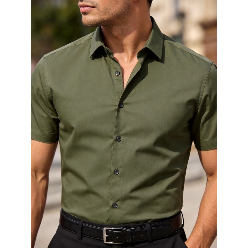 Camisa Masculina Manga Curta Algodão Casual com Gola Básica Verão