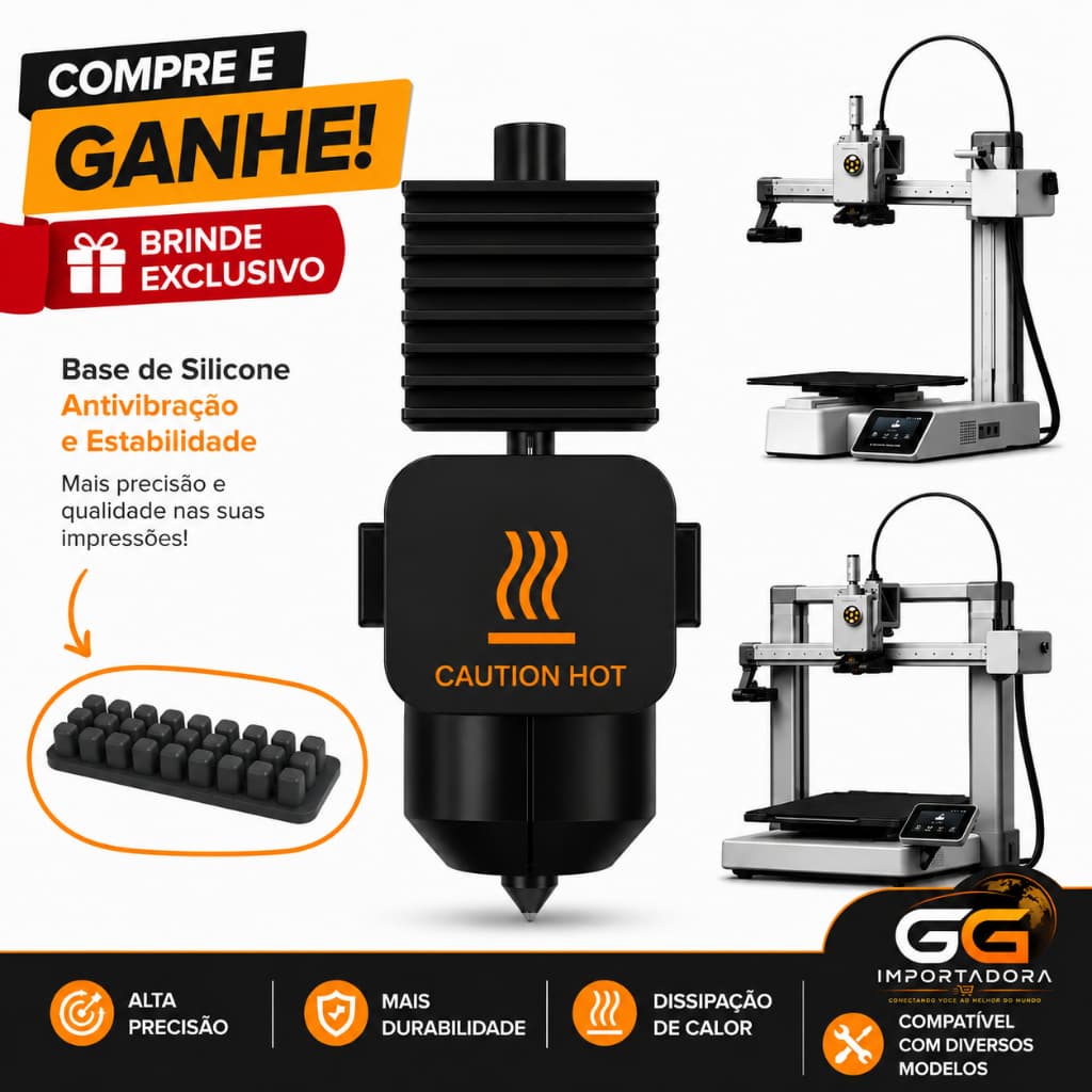 Hotend Compatível Bambu Lab A1 Mini e A1 Alta Precisão + Base Silicone Antivibração