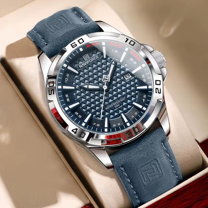 Relógio Masculino Naviforce NF8023 Original Couro À Prova D'água Quartzo Calendário Casual Luxo Negócios Esporte Fino