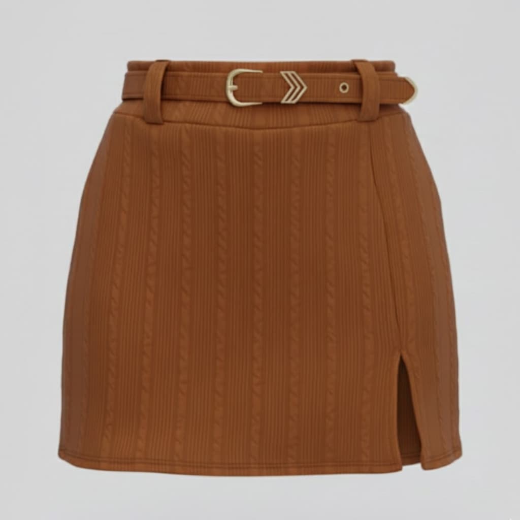 Short Saia Preto Elegante Feminino Cintura Alta Com Cinto e Fenda