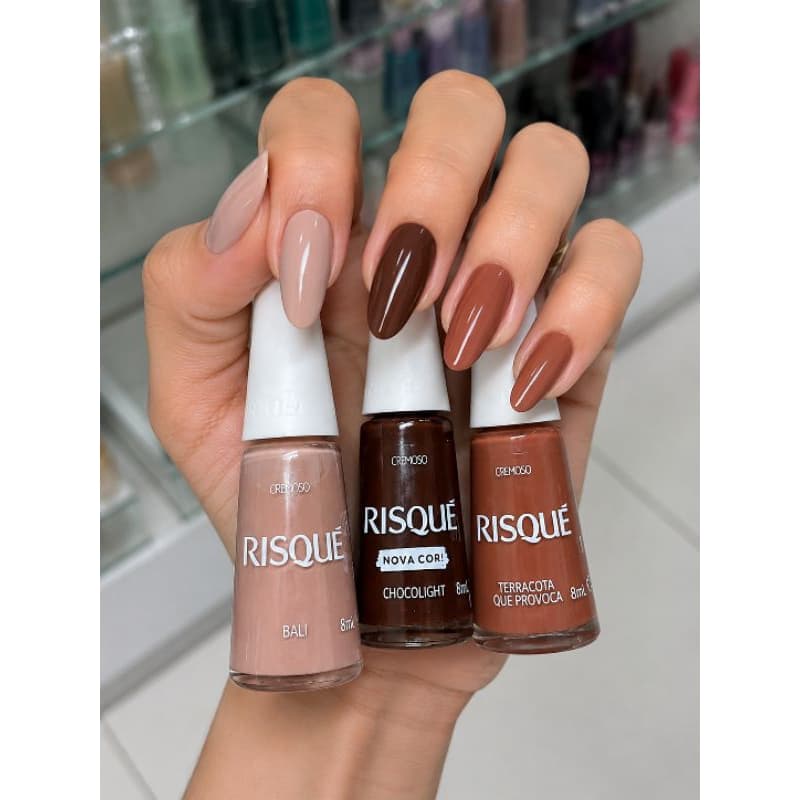 Kit 3 Esmaltes Risqué Cremosos Hipoalergênicos – Bali + Chocolight + Terracota Que Provoca
