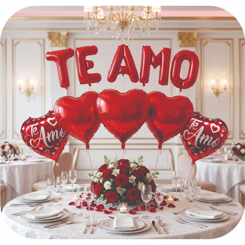 Kit Letra "Te Amo" + 3 Balão Coração + 2 Coração "Te Amo" 45cm Dia Dos Namorados Decoração Romântica