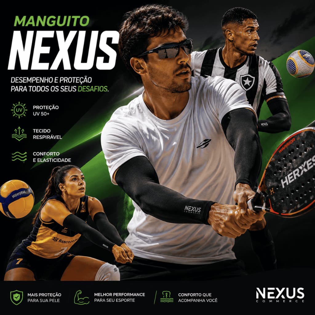 Manguito Esportivo Braço Proteção Solar Uv50+ Moto Ciclismo Beach Tennis Futebol Vôlei Preto Nexus