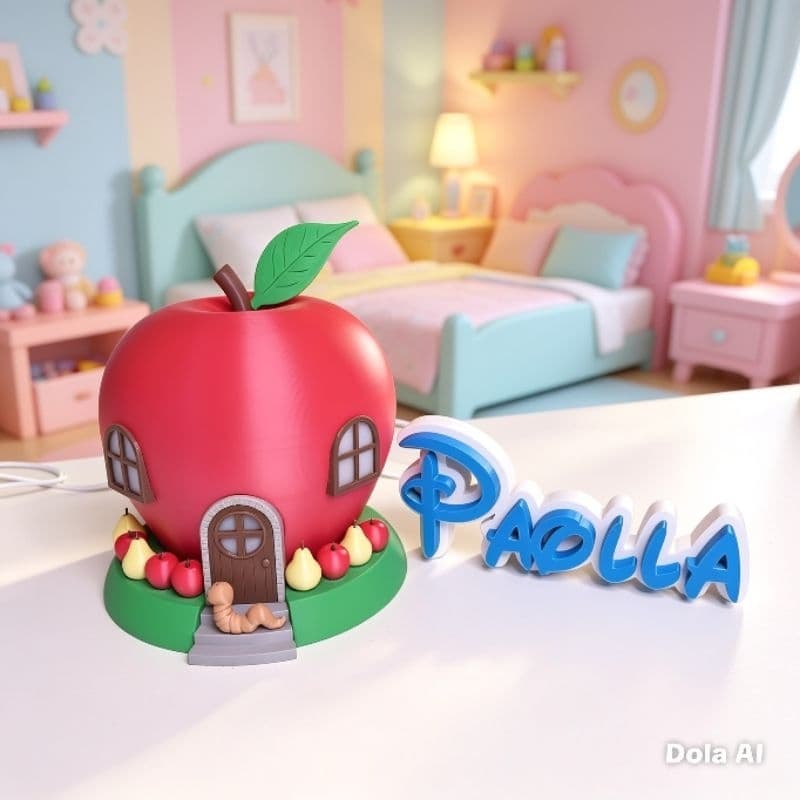 Luminária Infantil Maçã 3D + Nome Personalizado Quarto Bebê | Abajur de Mesa Decorativo Infantil Menina Menino