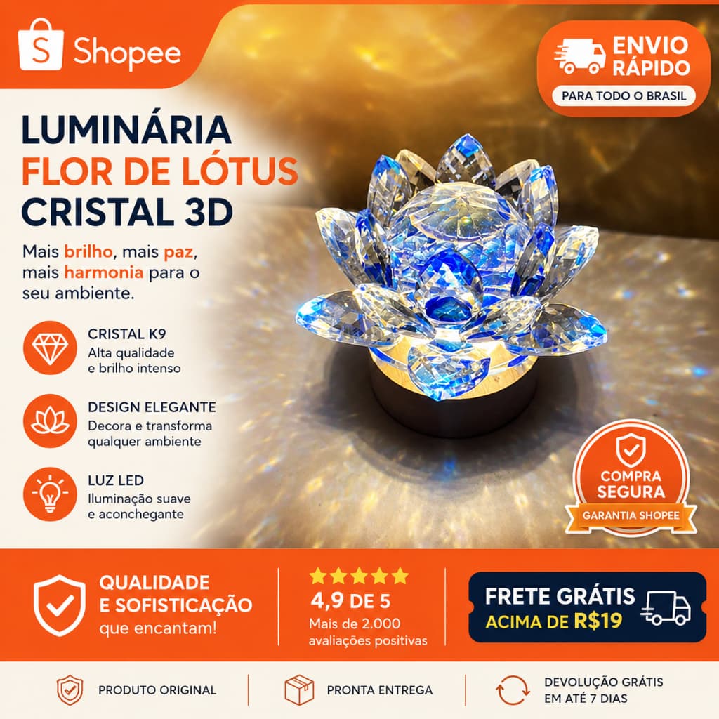 Luminária De Mesa Flor De Lótus De Cristal Led Colorida ou branco USB