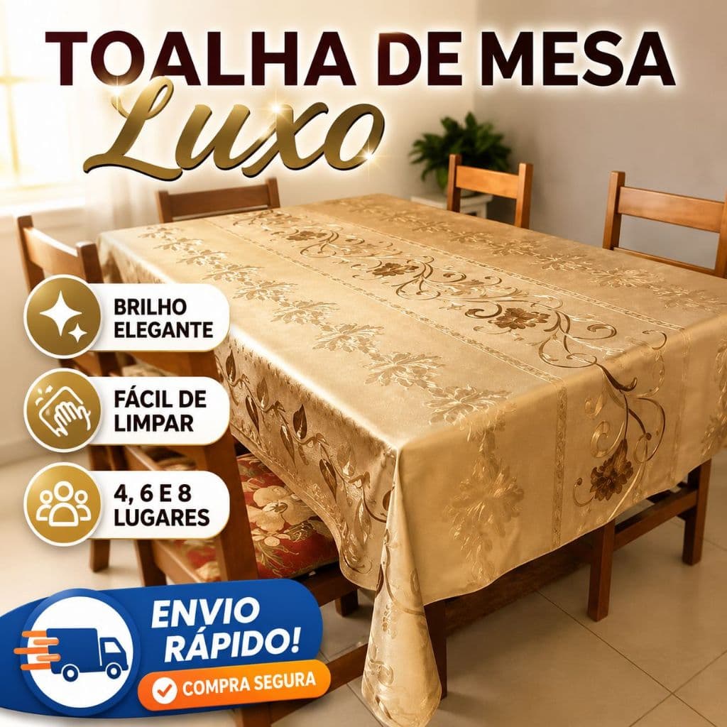 Toalha de Mesa Metalizada Luxo Brilhosa 4 6 e 8 Lugares Decorativa Premium