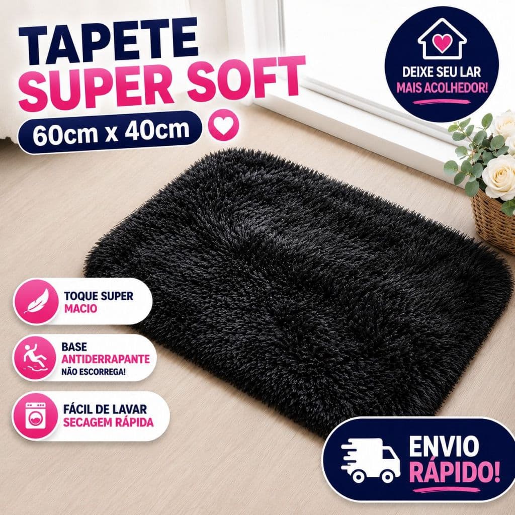 Tapete Felpudo 60x40 Antiderrapante | Super Macio | Diversas Cores