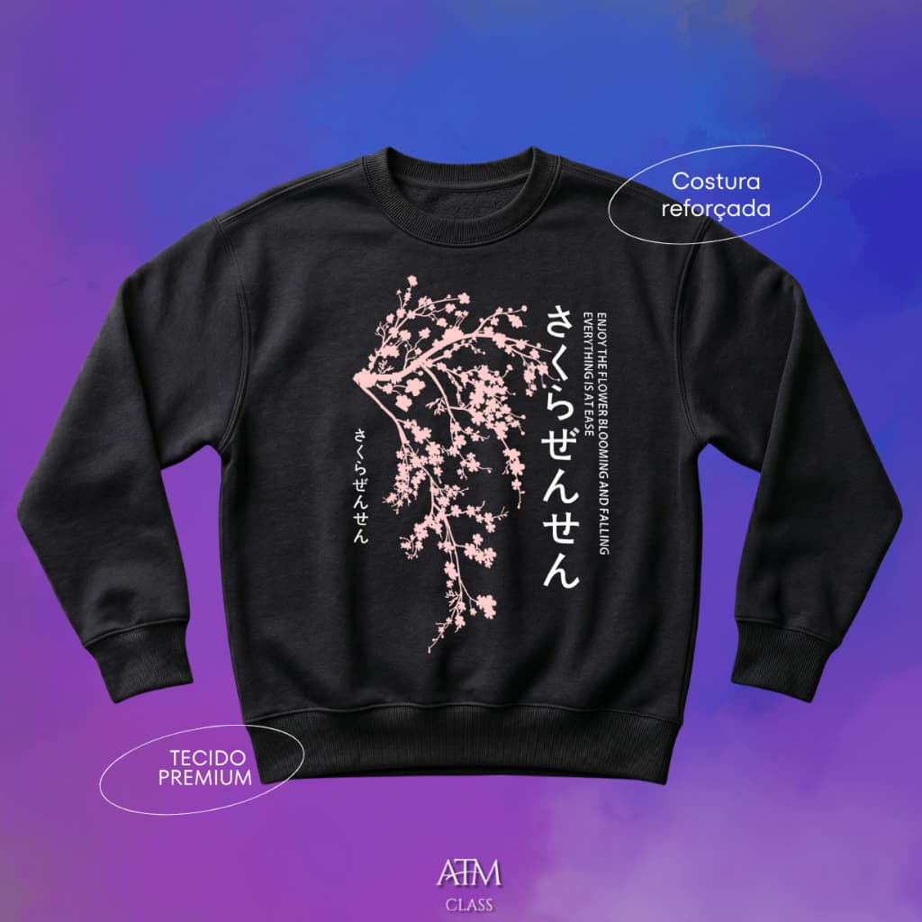 Moletom Casual Sakura Zensen Japanese tecido premium envio imediato