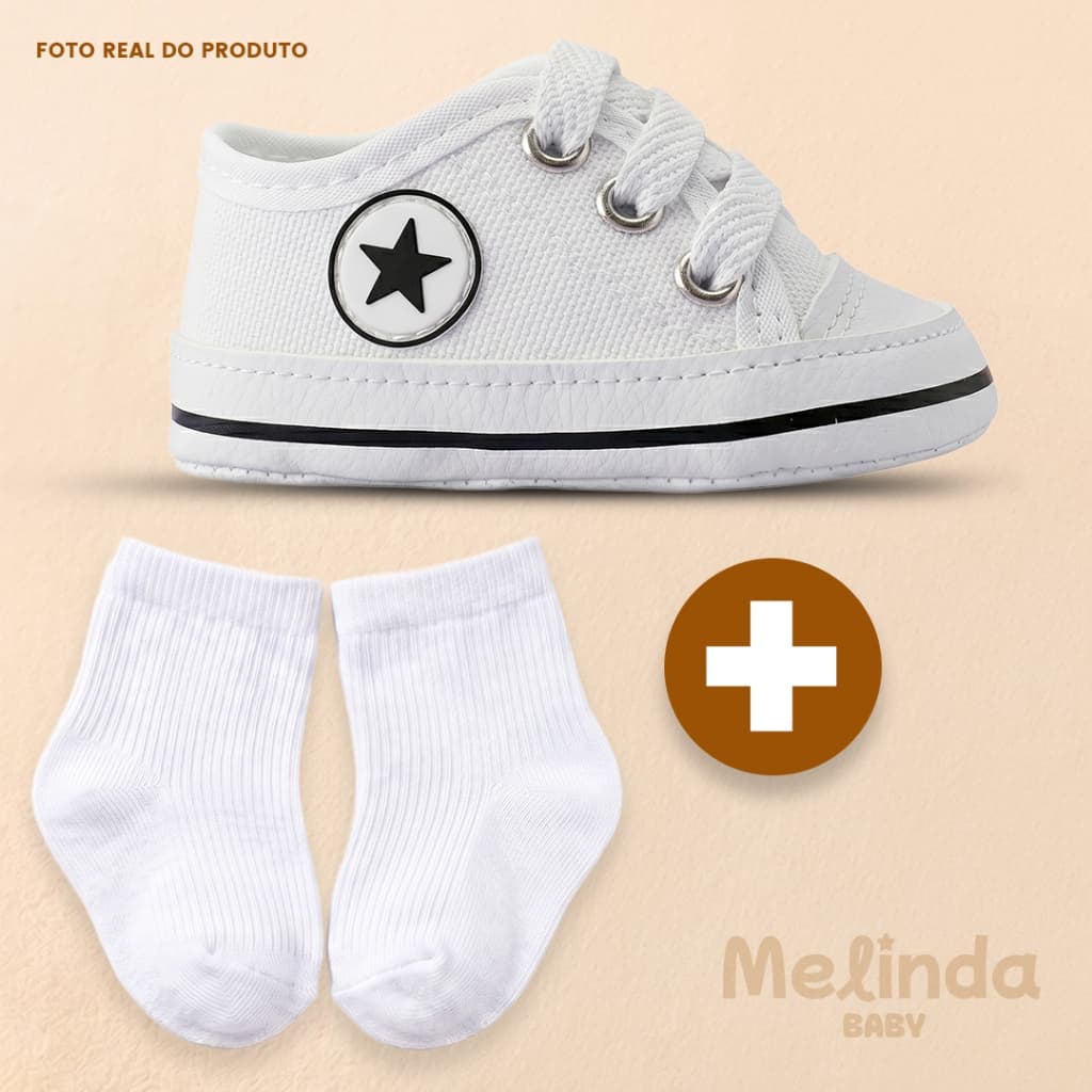 Kit Tênis Sapatinho e Meia para Bebê Recém Nascidos Menino e Menina Infantil - Direto da Fábrica