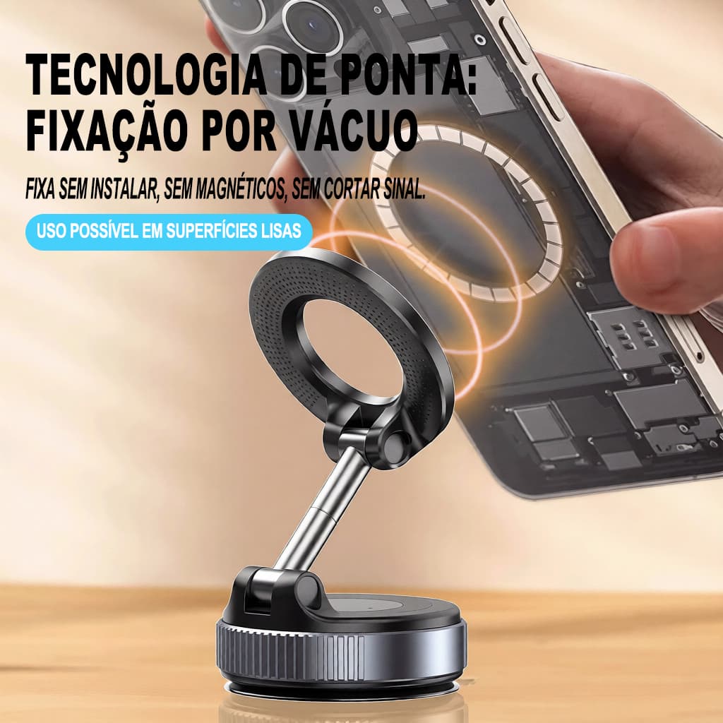 Suporte Magnético N52 Rosa Sakura com Ventosa Nano para Carro e Mesa Duplo Eixo
