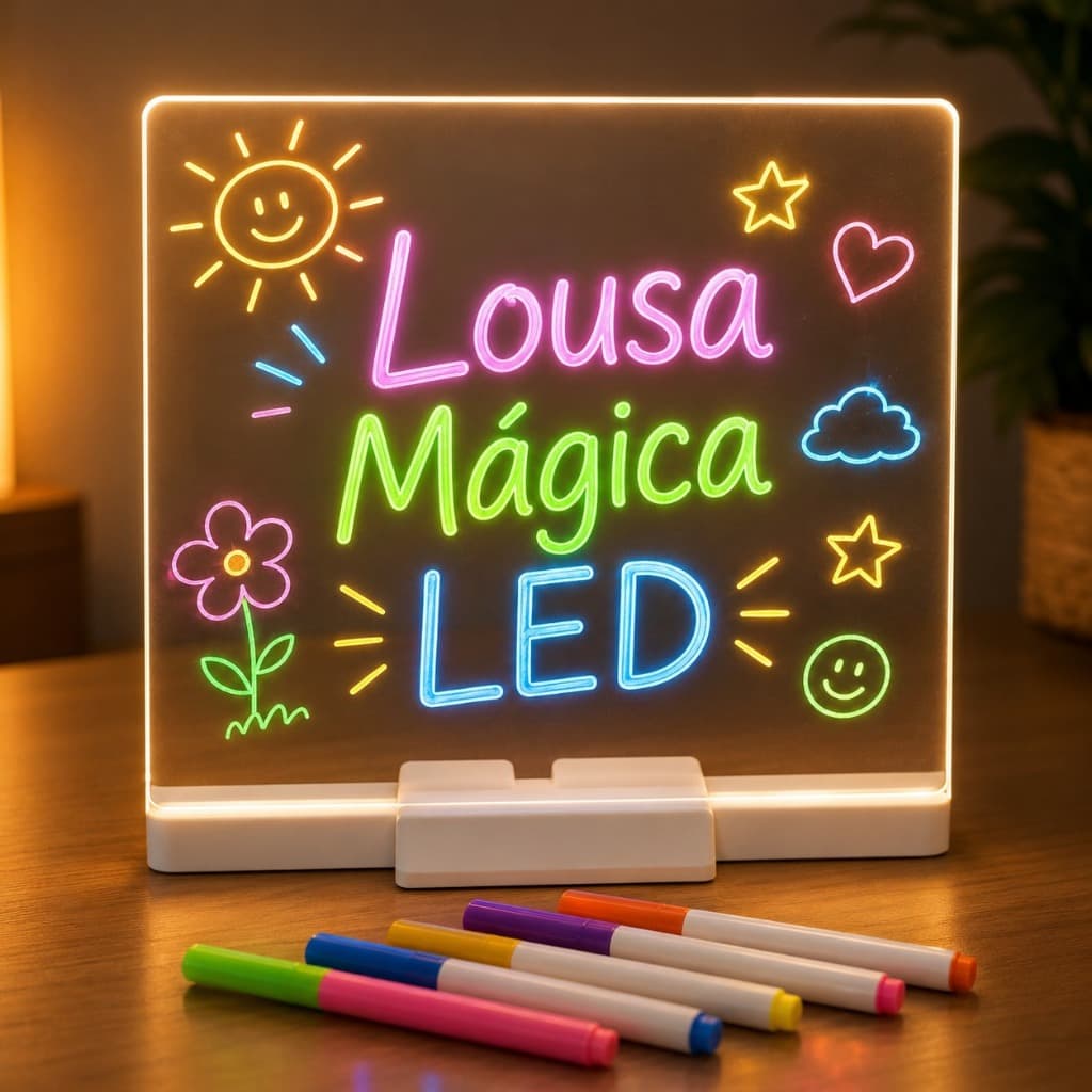 Lousa Mágica Led Acrílica 20x20 Com Canetas Coloridas Para Desenhar