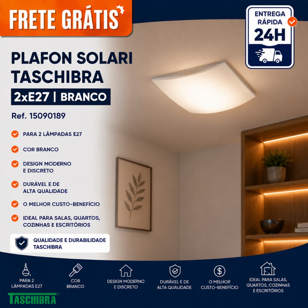 Led Plafon Quadrado Para 2 Lâmpadas Solari Taschibra