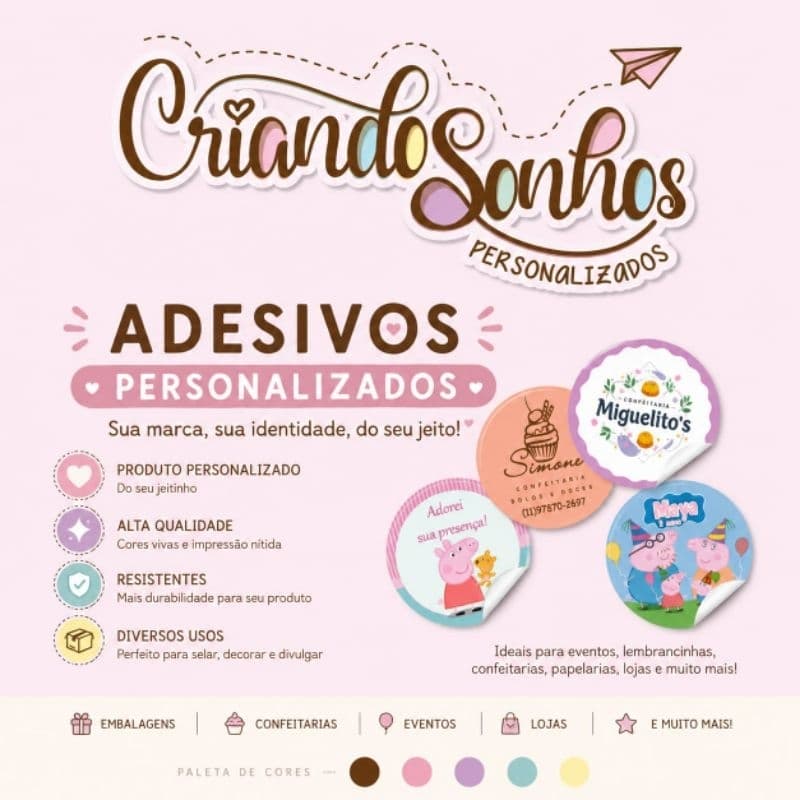 100 Adesivo Personalizado | Rótulo Personalizado | Tag para Festa | Etiqueta para Lembrancinhas | À Prova d’Água