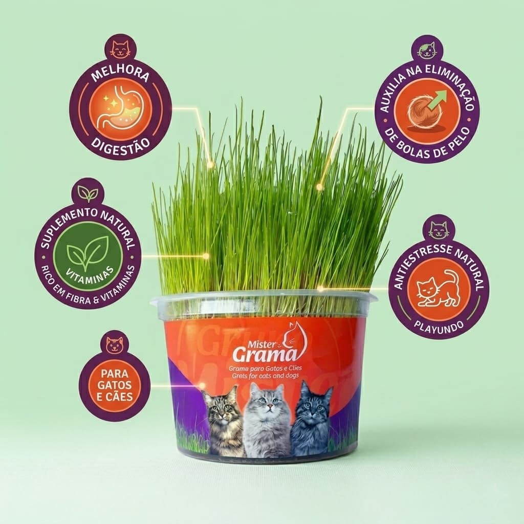Graminha para Gatos - Mister Grama – Saúde Digestiva e Controle de Bolas de Pelo - 1 Unidade