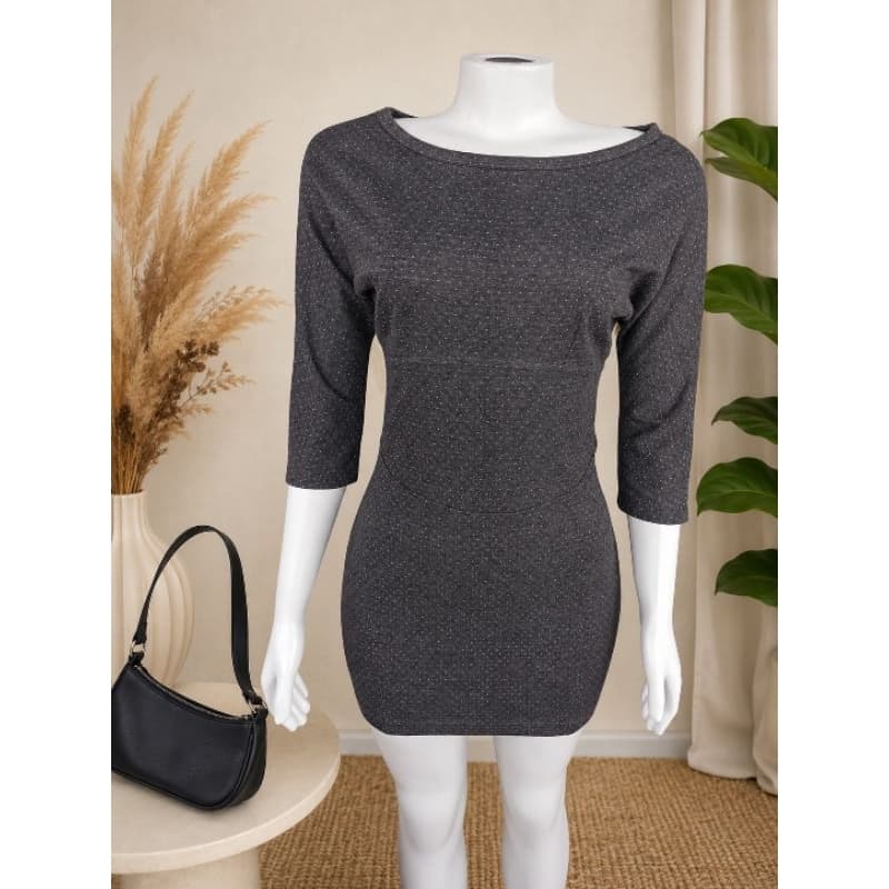 Vestido Manga 3/4 Minari Curto Casual Cinza Tamanho P Brechó Feminino Desapego Barato Vestidinho Festa Inverno Outono