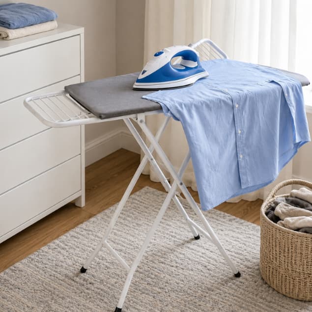 Mesa Tábua de Passar Roupa Passadeira Dobrável 117cm 3 Andares Porta Ferro Tecido Térmico Reforçada