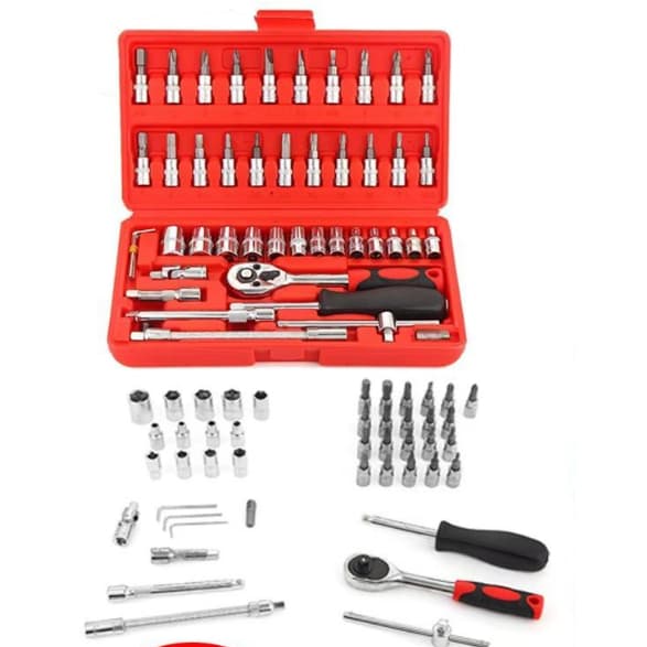 Kit De Ferramentas 46 Peças Chave Catraca Reversível Com Maleta Jogo De Ferramentas Completo